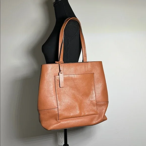 J.Crew All Day Leather Tote Bag Roasted Chestnut Brown Shoulder Handbag - Picture 3 of 11